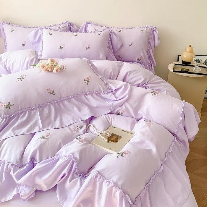 Embroidered Wide Edge Floral Duvet Cover Fitted Sheet EX-STOCK Canada