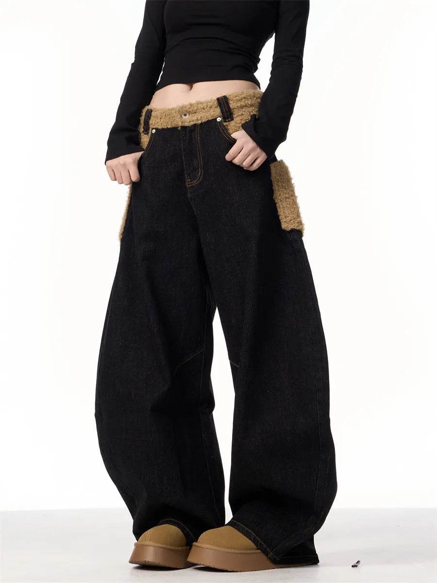 Retro Minority Design Inside-out Wear Stitching Baggy Jeans Pant For Women - EX-STOCK Canada