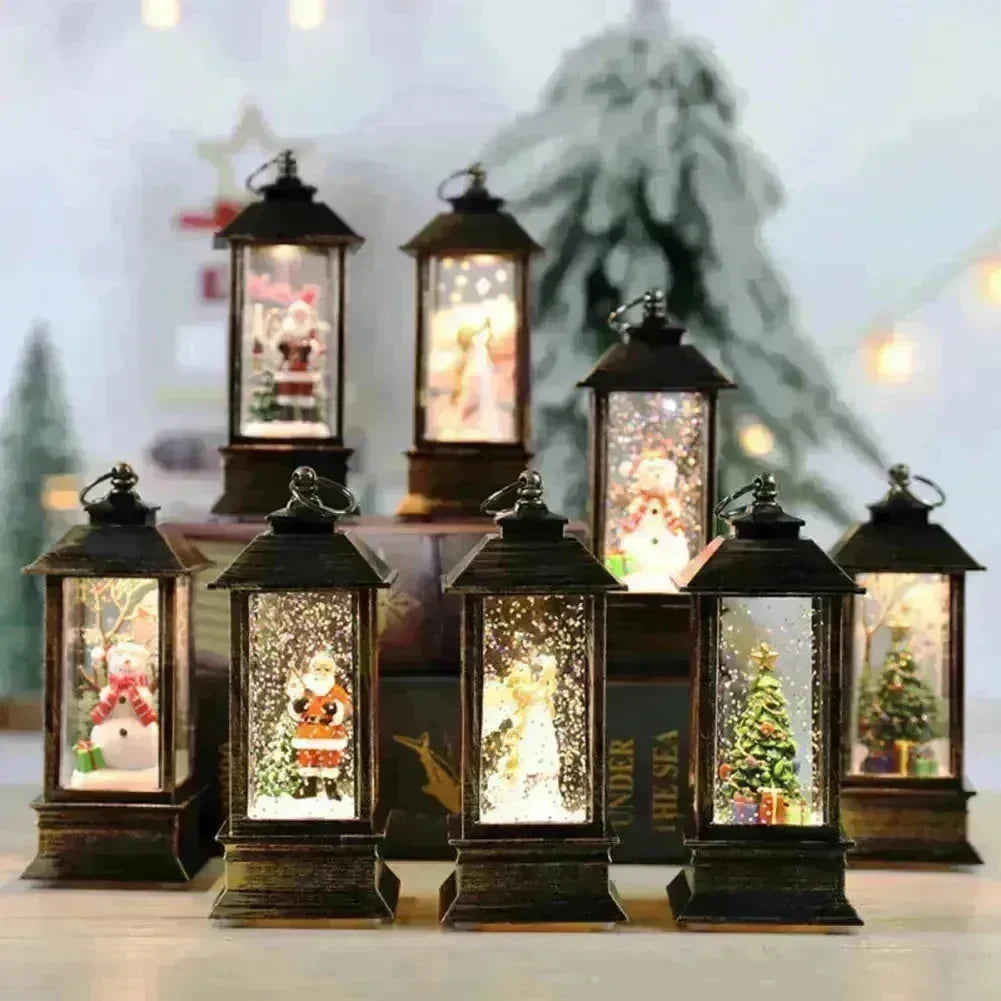 Christmas Candles Light Led Snow Deer Lantern Light Vintage Castle Santa Snowman Hanging Lantern Lamp New Year Party Decoration - EX-STOCK CANADA