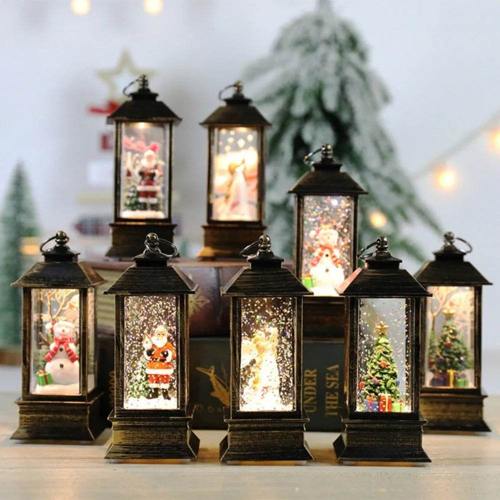 Christmas Candles Light Led Snow Deer Lantern Light Vintage Castle Santa Snowman Hanging Lantern Lamp New Year Party Decoration - EX-STOCK Canada