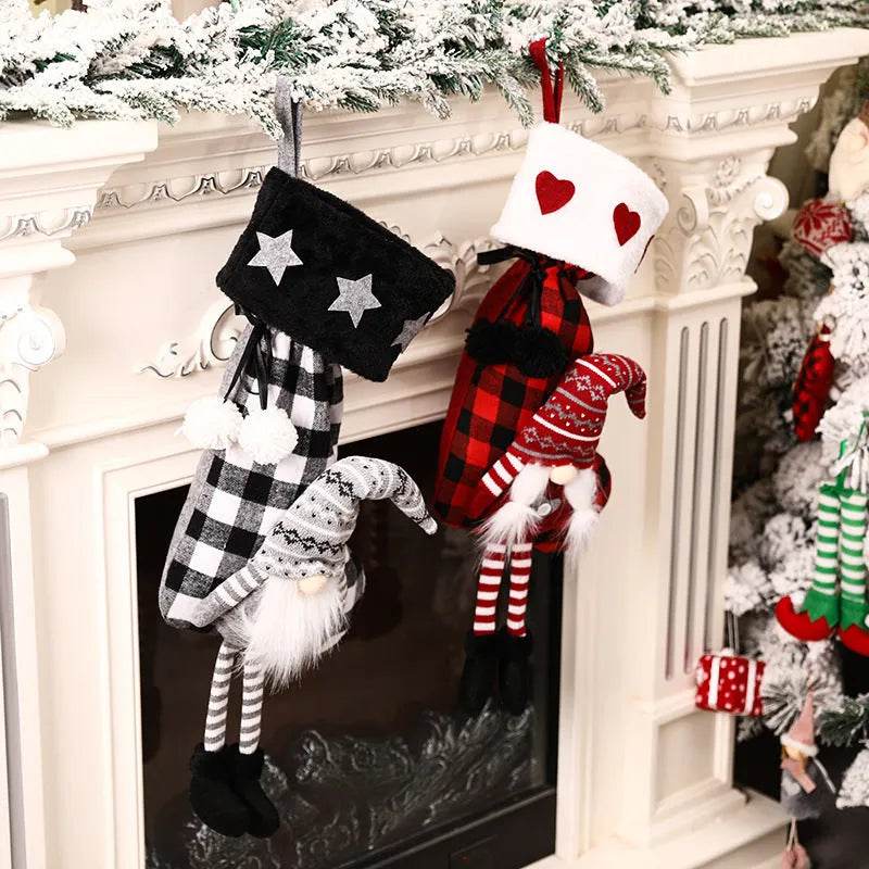 Red And Black Plaid Hanging Feet Stockings Christmas - EX-STOCK Canada