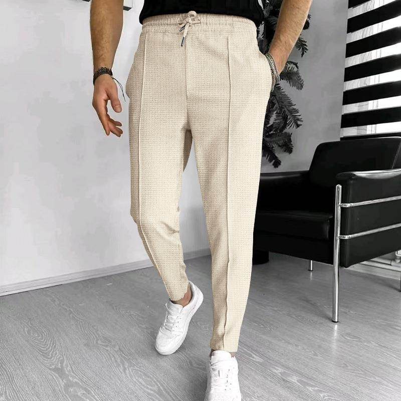 Men's Casual Fashion Waffle High Waist Drawstring Elastic fitted straight leg Pant - EX-STOCK Canada