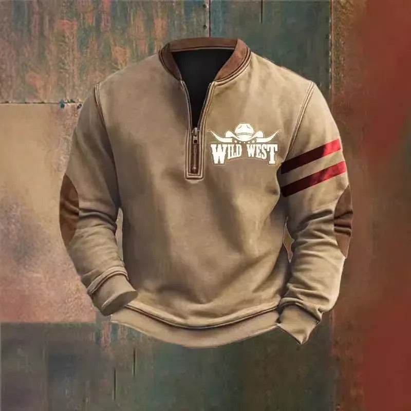 Casual 3D Digital Printing Stand Collar Men's Street Quarter Zip Sweatshirt top - EX-STOCK Canada