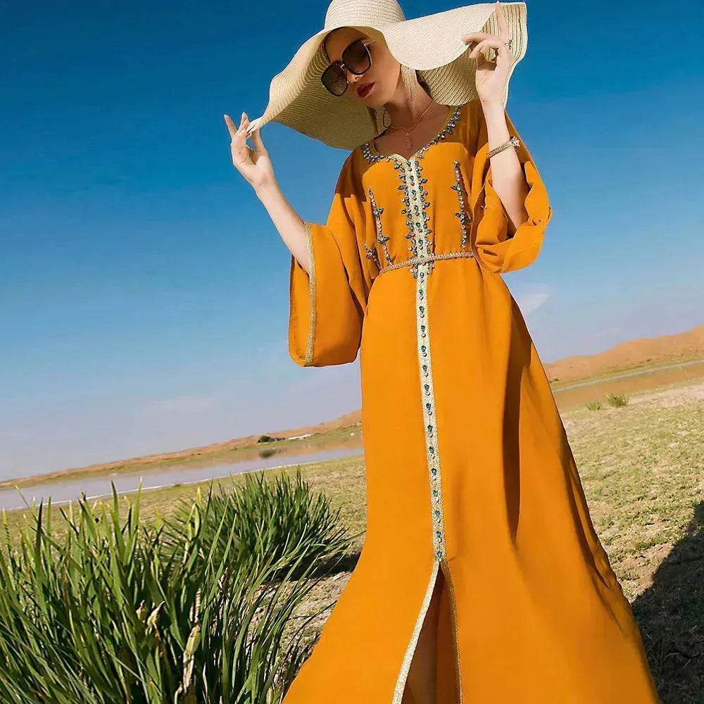 Luxury Hand-stitched Diamond Sleeve Dress Middle East Dubai Abaya Dress Fancy Summer Abaya Turkey Embellished Abaya dress - EX-STOCK Canada