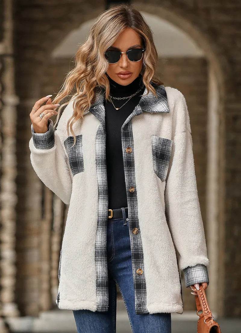 Plaid Woolen Coat Fashion Lapel Single-breasted Mid-length Coat Women's Clothing - EX-STOCK Canada