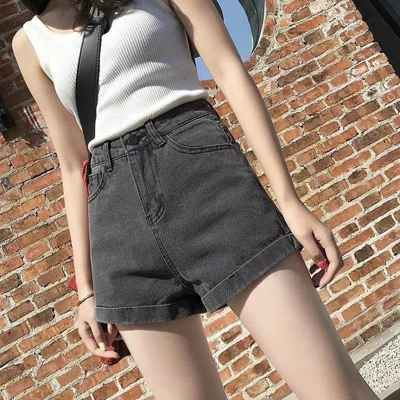 High Waisted Smoked Gray Denim Shorts For Women - EX-STOCK Canada