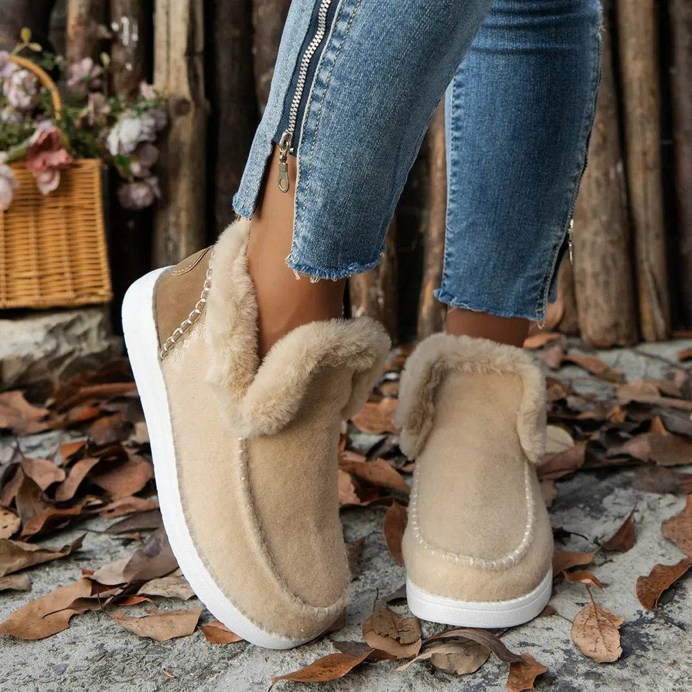 Plus Size Fleece-lined Thicker Raw Edge Warm Flat Bottom Plush Winter boot Shoes for women - EX-STOCK Canada