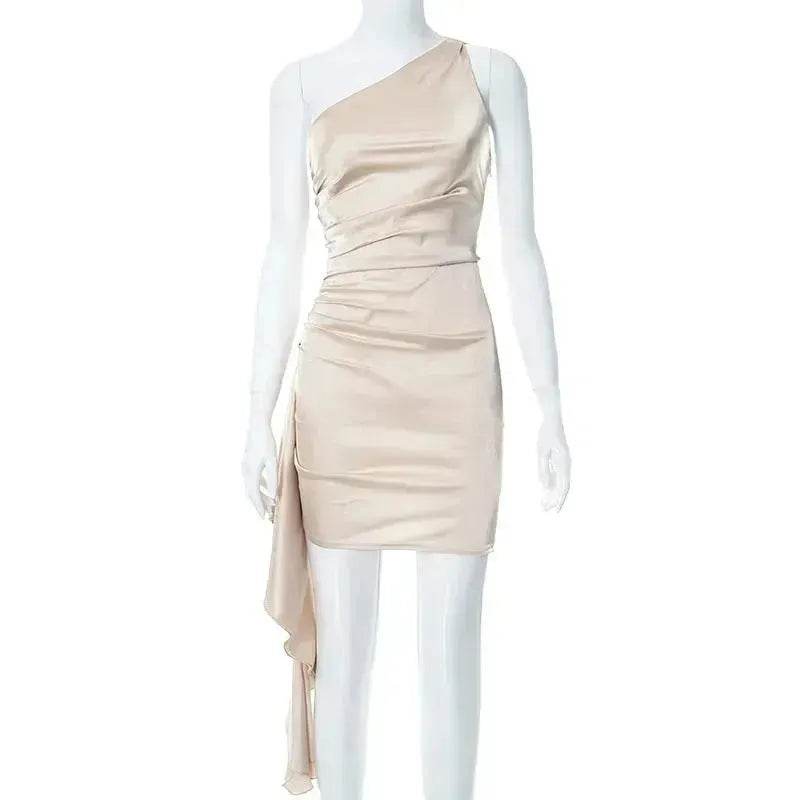 One-shoulder Sleeveless Mini Dress Charming Slim Backless Party Wedding Satin Dresses Womens Clothing - EX-STOCK Canada
