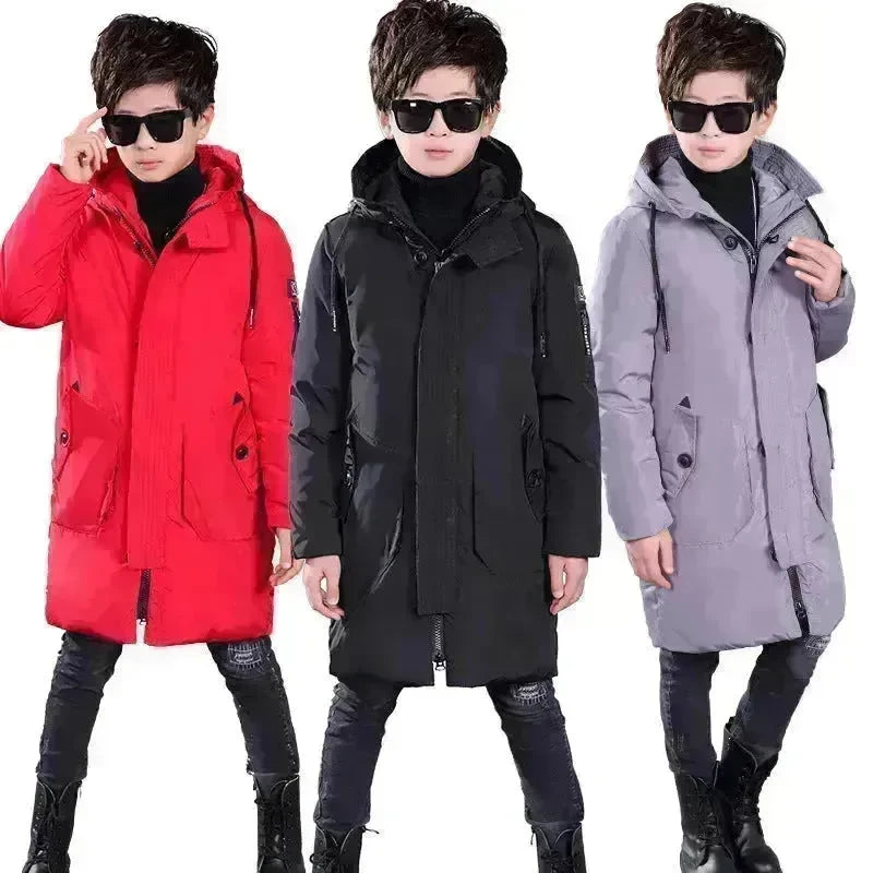 Boys Down Jacket Mid-length White Duck Down Hooded - EX-STOCK CANADA