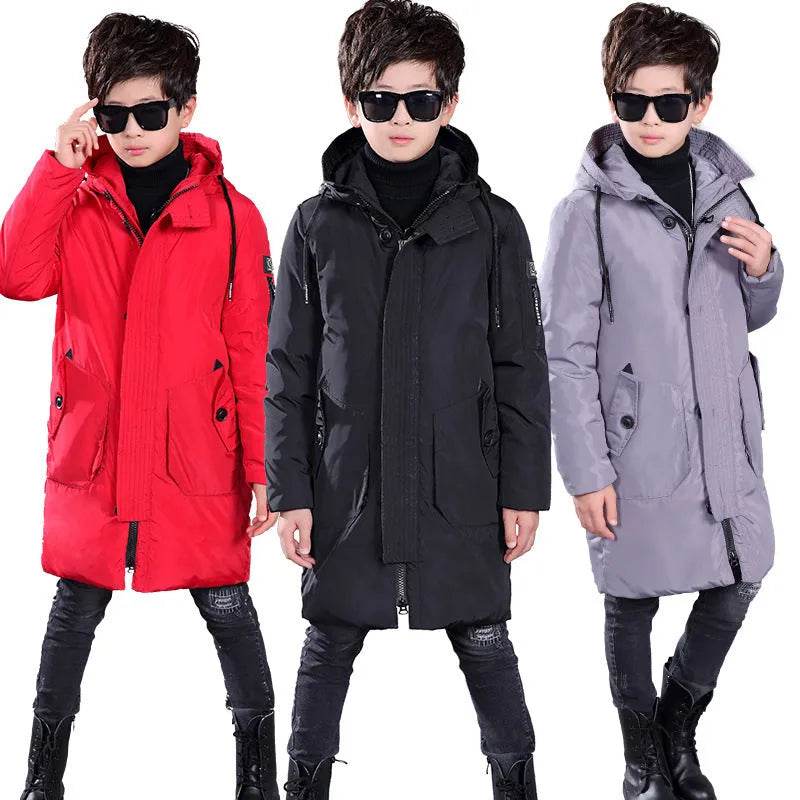 Boys Down Jacket Mid-length White Duck Down Hooded - EX-STOCK Canada