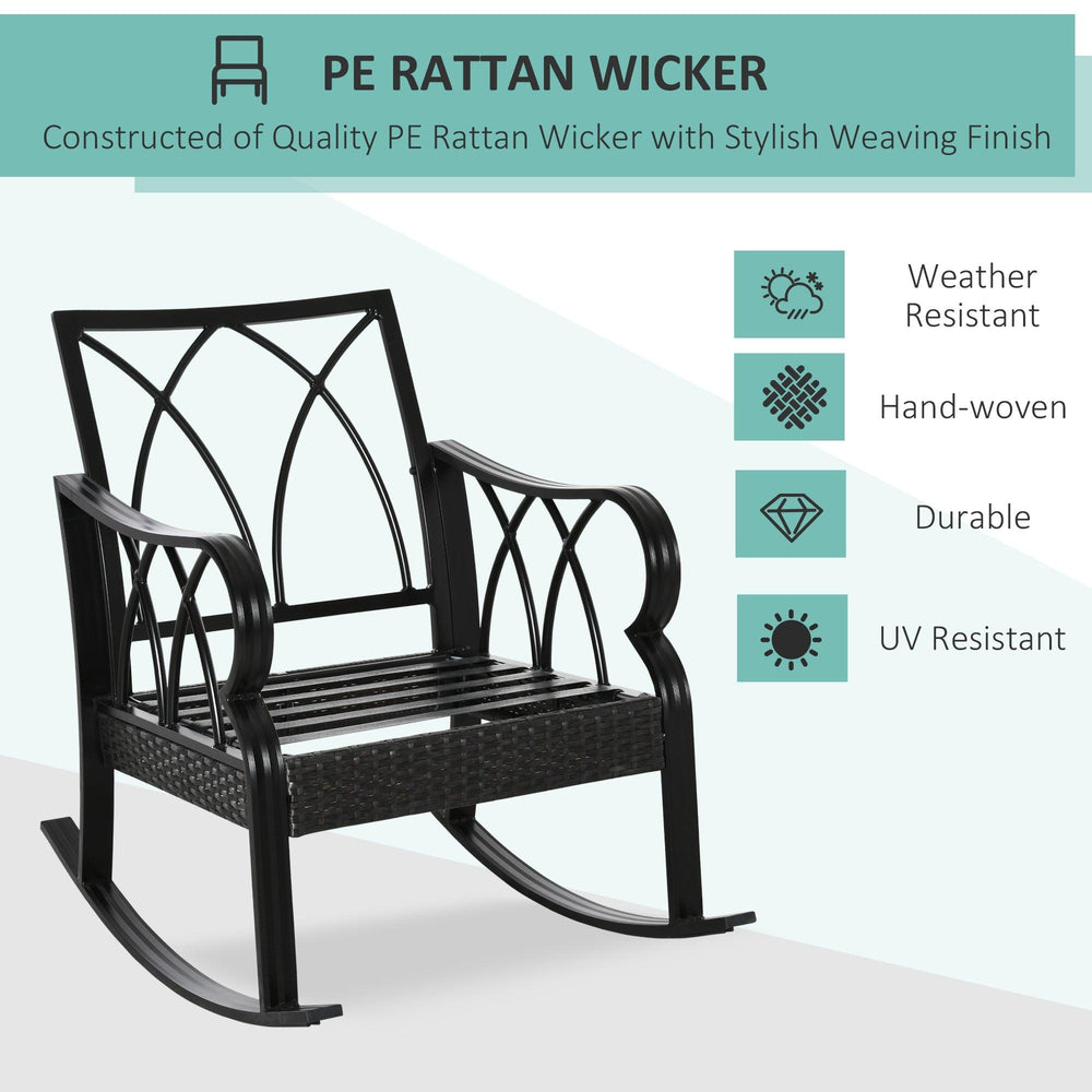 Silla mecedora de mimbre para exterior con cojines acolchados, silla mecedora de ratán de aluminio para porche con reposabrazos para jardín, patio y traspatio, caquiEX-STOCK Canada