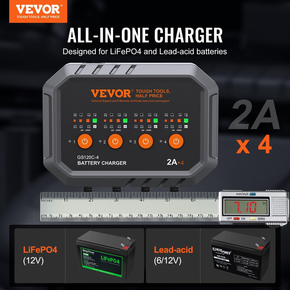 Caricabatterie Intelligente VEVOR, 8 Amp, Caricabatterie per Batterie Auto LiFePO4 e Piombo-Acido, Caricabatterie Completamente Automatico con Funzione di Mantenimento e Desolfatazione per Barche, Moto, Rasaerba, Golf Cart, Marine e Batterie a Ciclo ProfondoEX-STOCK Canada