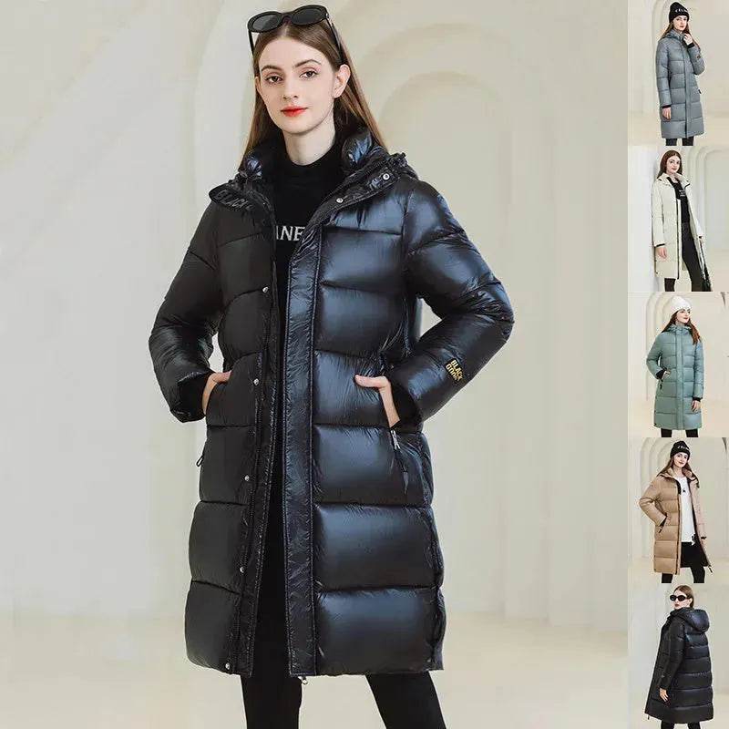 Winter Warm Hooded Coat With Pockets Fashion Simple Long Cotton Jacket Solid Color Outwear Women's Clothing - EX-STOCK Canada
