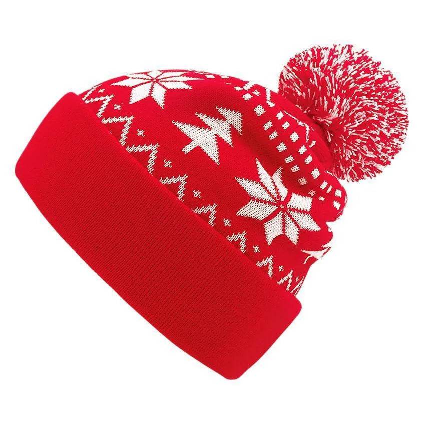 Jacquard Christmas Fluffy Ball Cap Thermal Head Cover Knitted Hat - EX-STOCK Canada