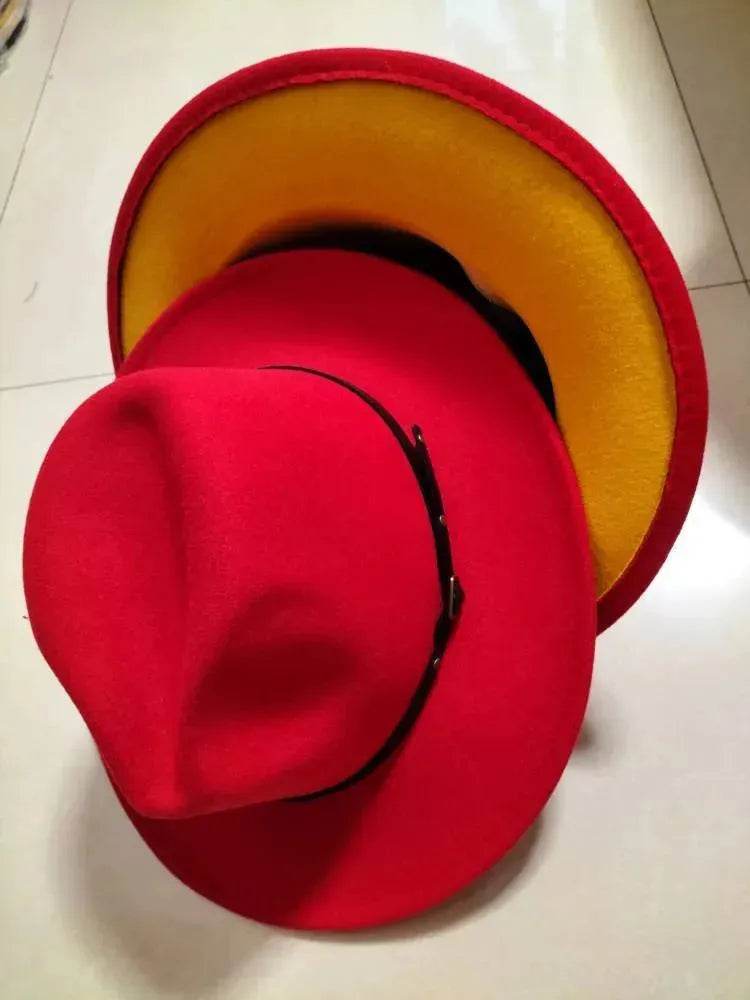 European And American Popular Woolen Top Color Matching Flat Brim Fedora Jazz Hat - EX-STOCK Canada