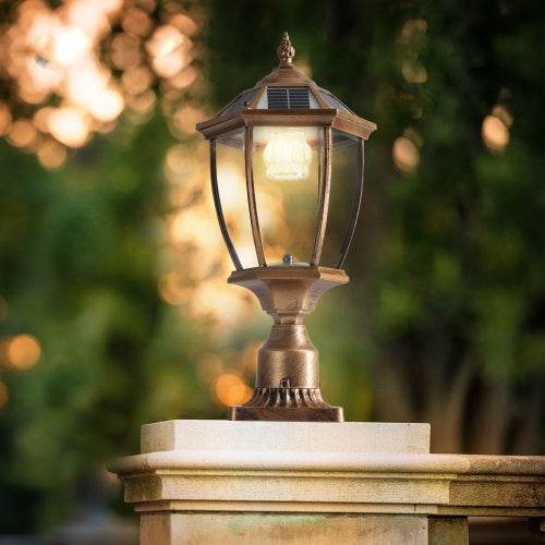 Vintage Gold Solar Pillar Headlight With Dimmable LED 1-Pack Outdoor Landscape Pathway Light - EX-STOCK Canada