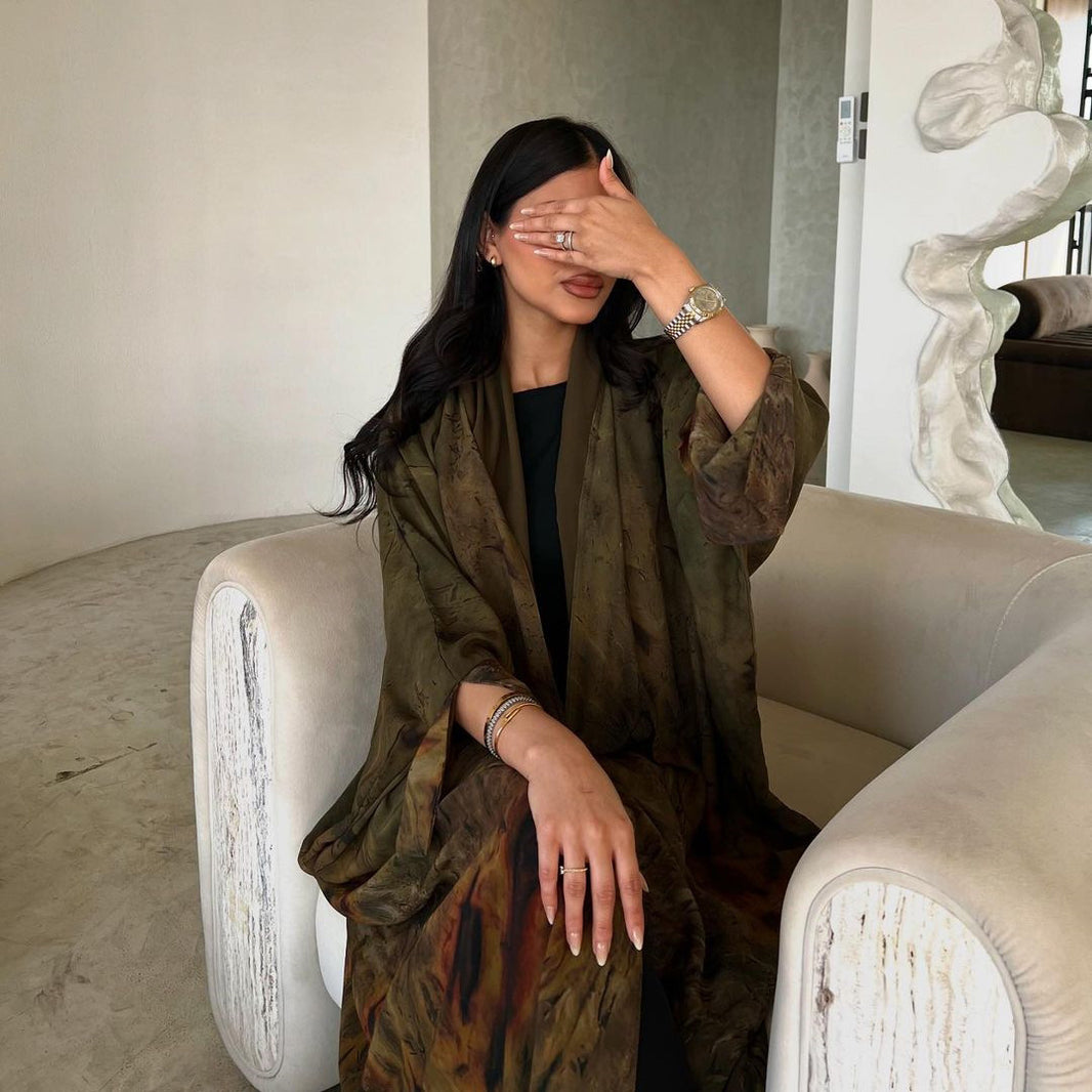 Cappotto Chiffon Stampa Moda Abito Sciarpa Giacca Esterna Musulmano Dubai - EX-STOCK Canada