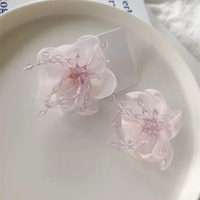 Temperament Flower Sweet Tulle Beaded Exaggerated Earrings - EX-STOCK CANADA