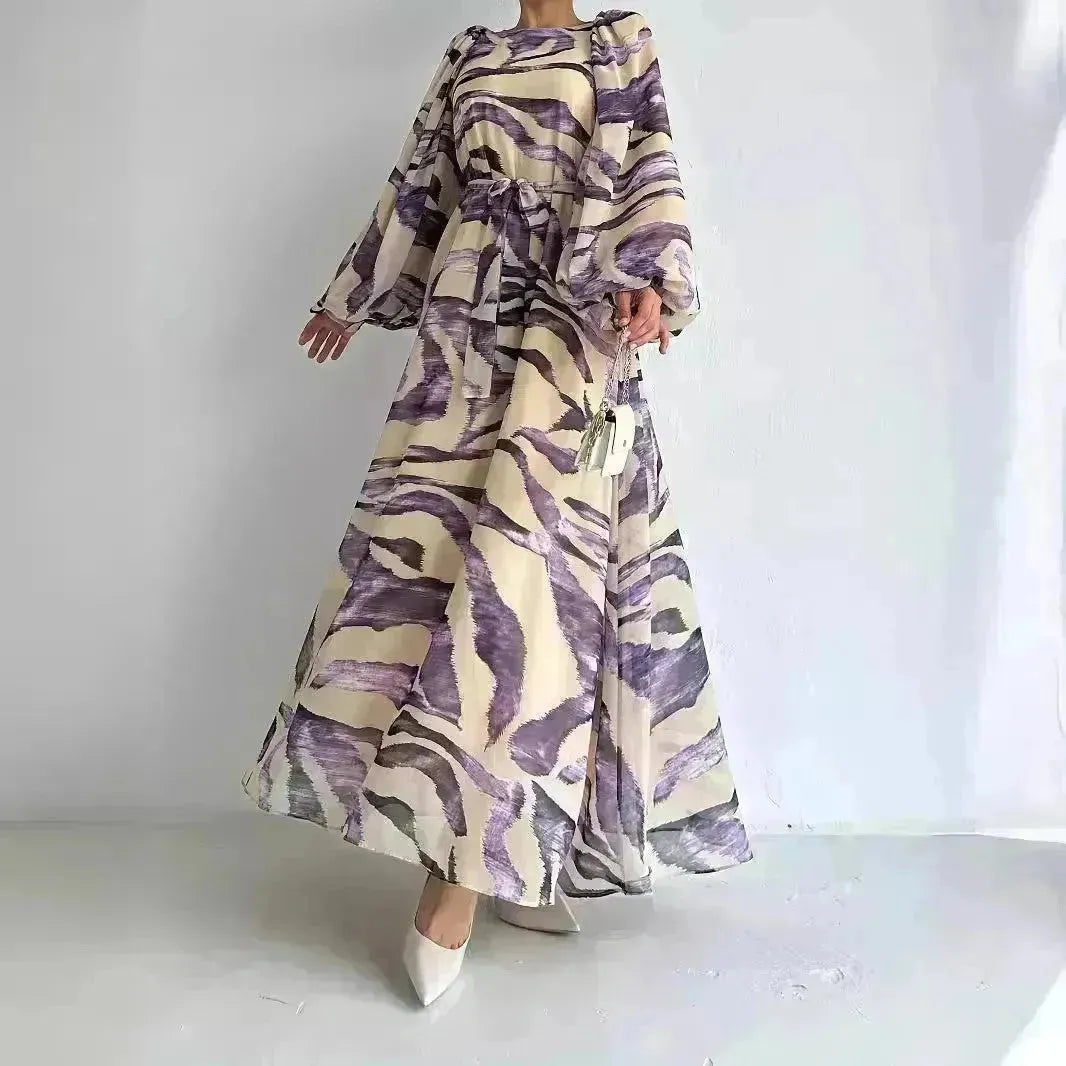 Elegante abito maxi lungo mamma stampato
