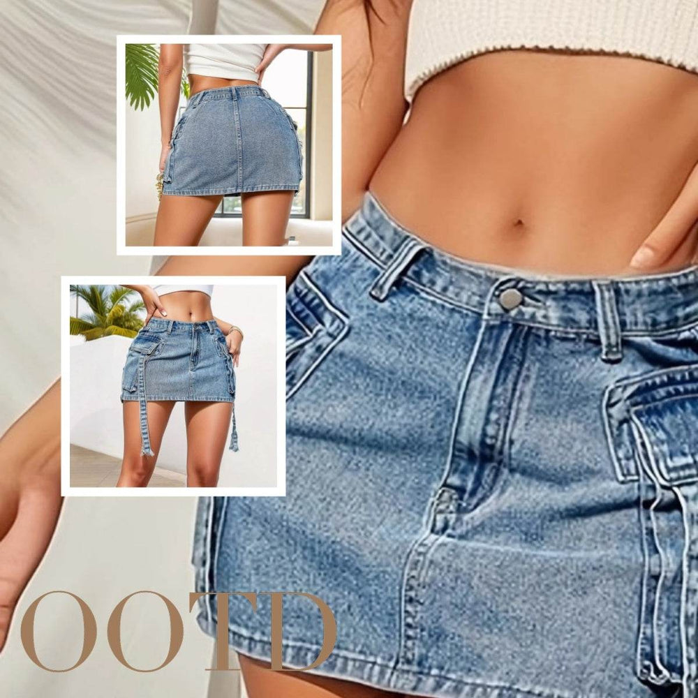 Women's Fashion Y2k Denim Mini Skirt Low Rise Cargo Pencil Short Jeans skirt Vintage Girls Party Skirt Female Club Streetwear - EX-STOCK Canada