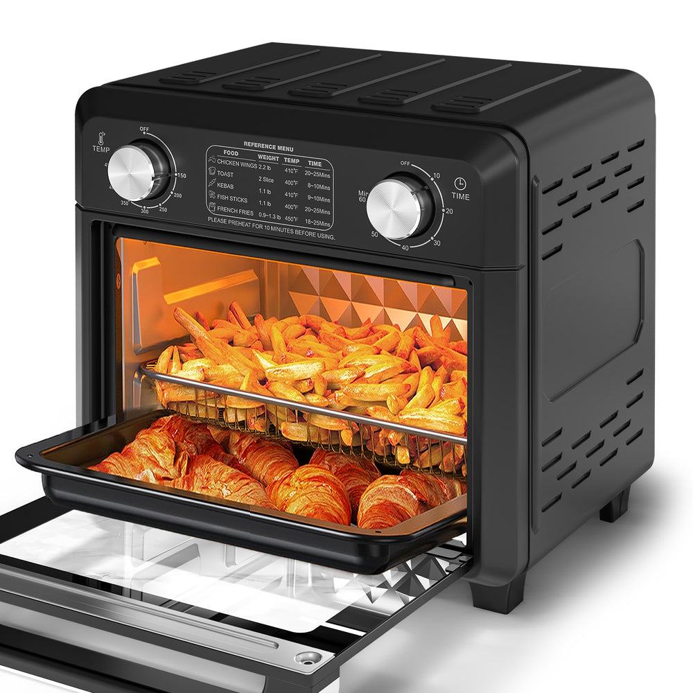 11QT Compact Air Fryer Toaster Oven, 1000W, Convection Countertop, With Reference Menus, 2-Slice Toaster, Adjustable Time And Temperature, Black EX-STOCK Canada