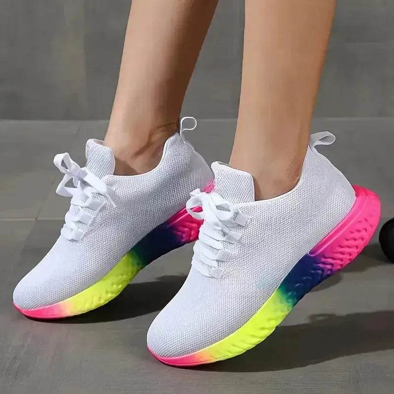 Rainbow sneaker - Lace-up Mesh Shoes With Rainbow Sole Design Fashion Walking Running Sports Shoes Sneakers For Women - EX-STOCK Canada