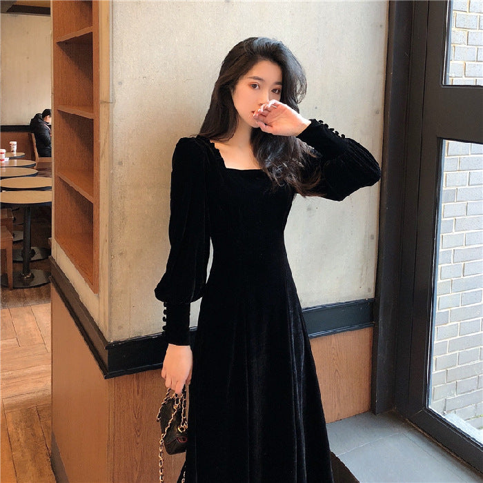 Women's Square Neck Solid Velvet Dress EX-STOCK Canada