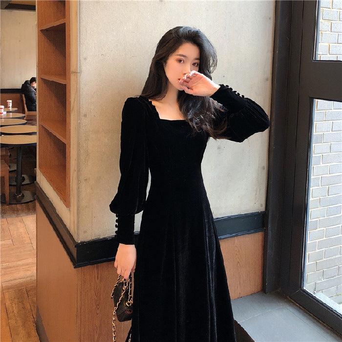 Robe en velours uni à encolure carrée pour femmesEX-STOCK Canada