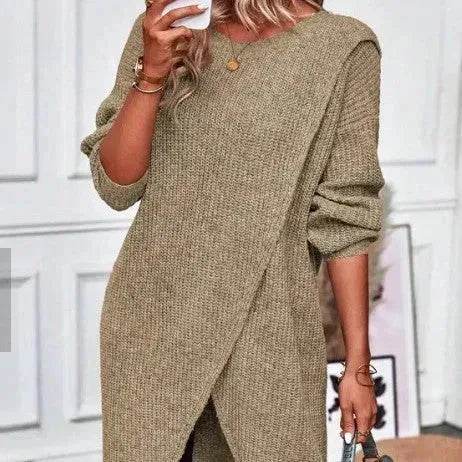 Front Split Winter Sweater Mini Tunic Dress - EX-STOCK Canada