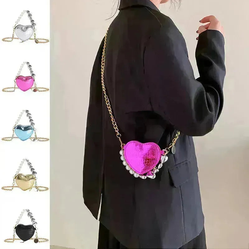 Love Shape Pearl Mini Messenger Borsa per la borsa da donna Y2K