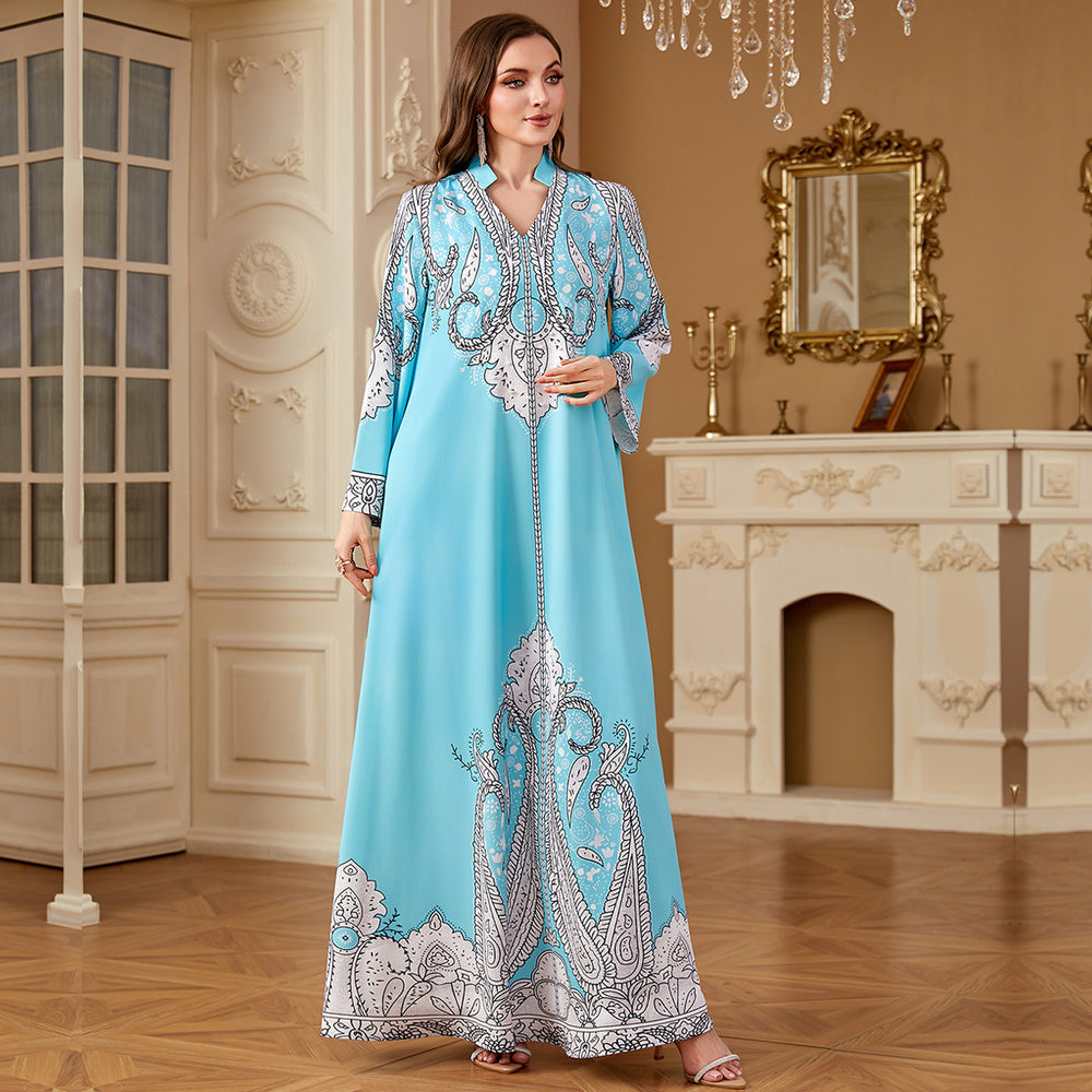 Robe décontractée musulmane à imprimé ample avec perlesEX-STOCK Canada