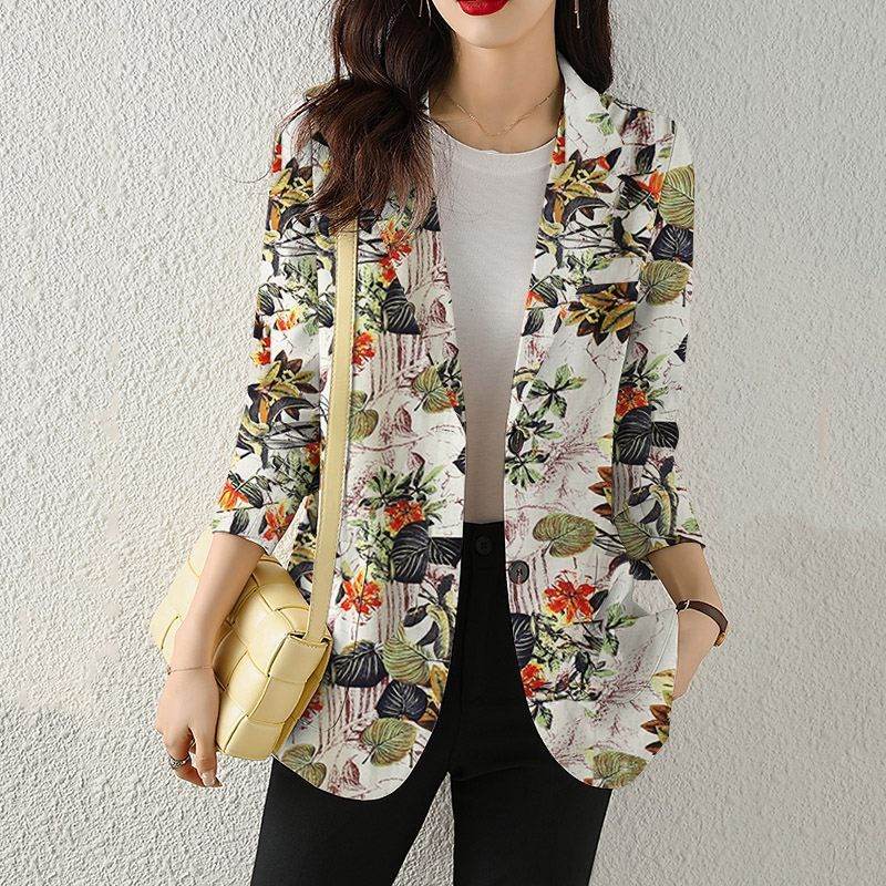 Women's Button Printed Long-sleeved Pocket Vintage Cotton And Linen jacket Blazer - EX-STOCK Canada
