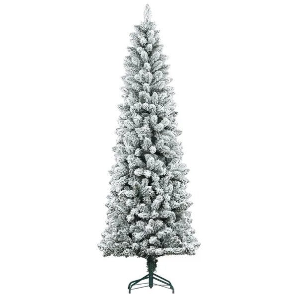 7ft Pencil Christmas Tree, Flocked Tree With 687 Branch Tips And Metal Base For Home, Indoor, Holiday EX-STOCK Canada