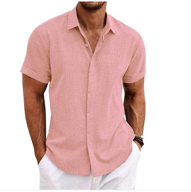 Men's Solid Color Loose Linen Short-sleeved shirt - EX-STOCK Canada