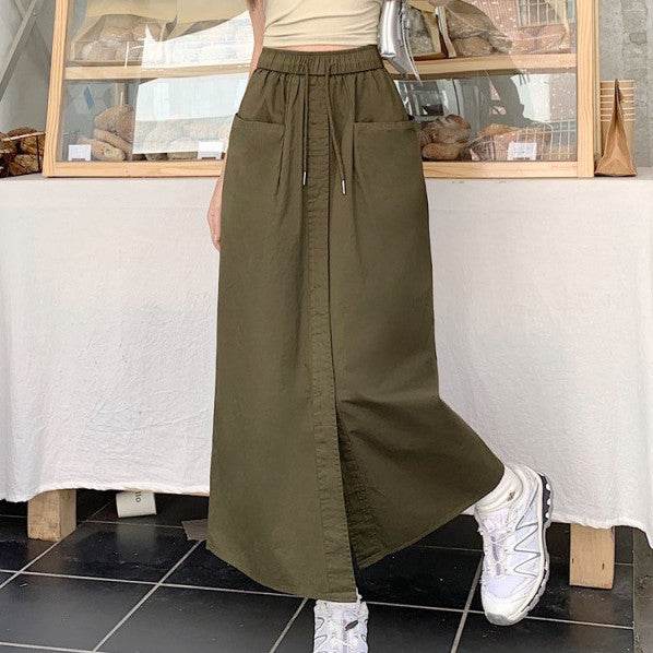 Women's front slit Washed Cotton Midi Cargo Skirt - EX-STOCK Canada