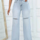 Elegant Ripped Wide-leg Baggy Jeans Pant Women - EX-STOCK Canada