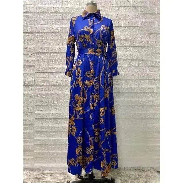 Dubai Long Dress Middle East Autumn Chain Print Swing Dress Turkish Floral Long Sleeve dress - EX-STOCK Canada