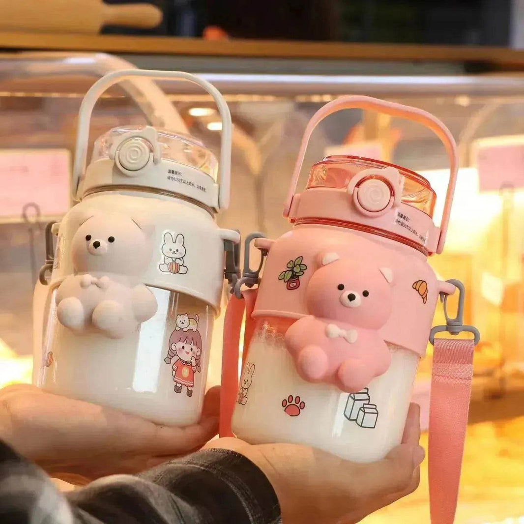 Favorite Cartoon Teddy Bear School Outdoor Kids Children Straw Drinking Water Bottle - EX-STOCK Canada