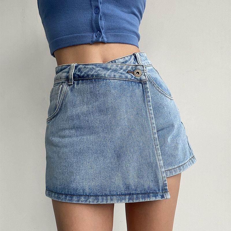 Elegant Anti-exposure Irregular Mini Denim Skirt - EX-STOCK Canada
