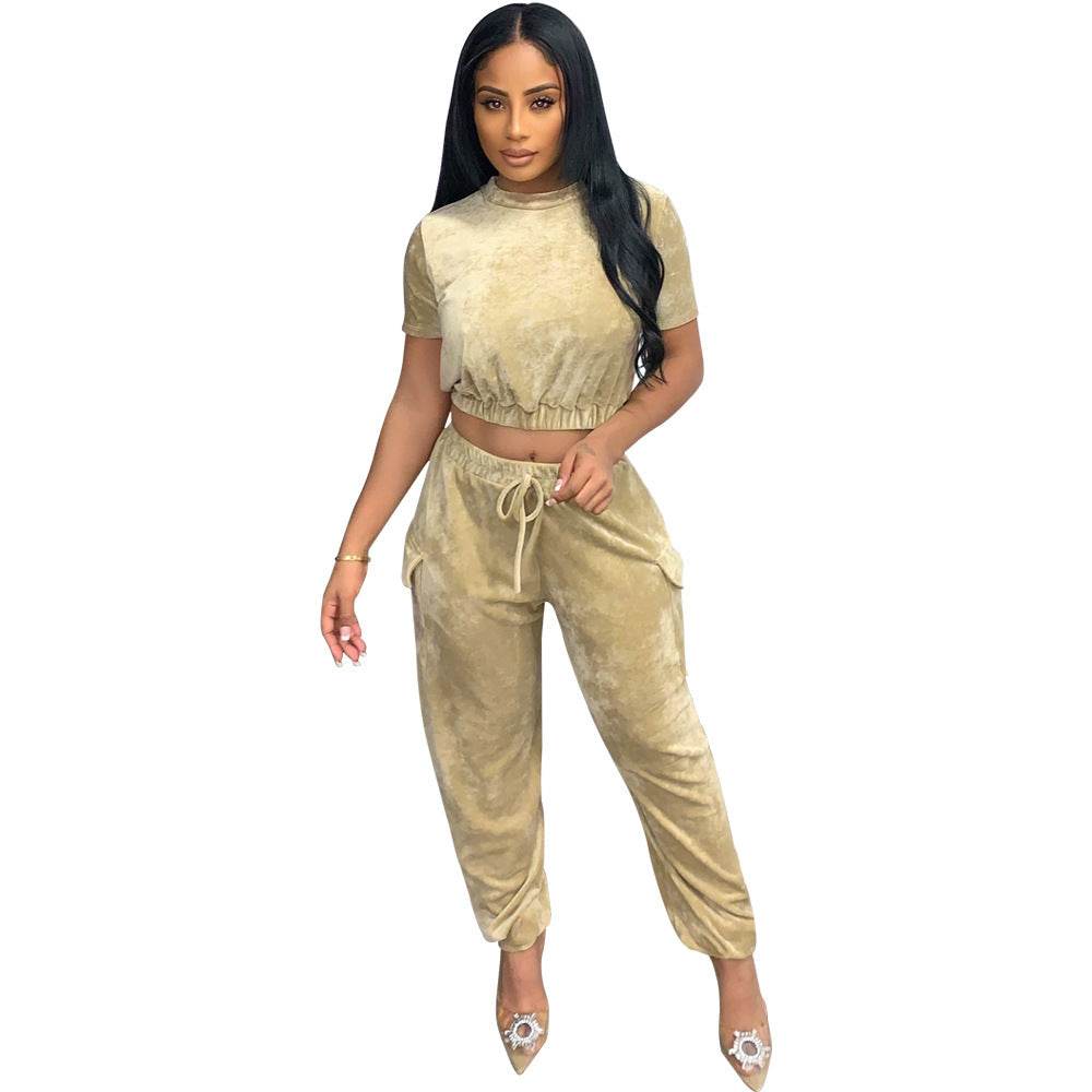 2pcs Fashion Velvet Athleisure Outfit set sweatsuit women - EX-STOCK Canada