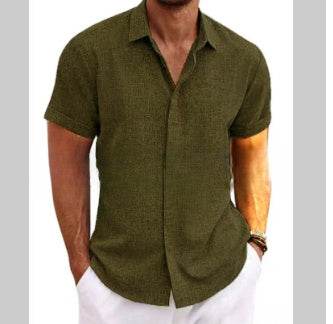 Men's Solid Color Loose Linen Short-sleeved shirt - EX-STOCK Canada