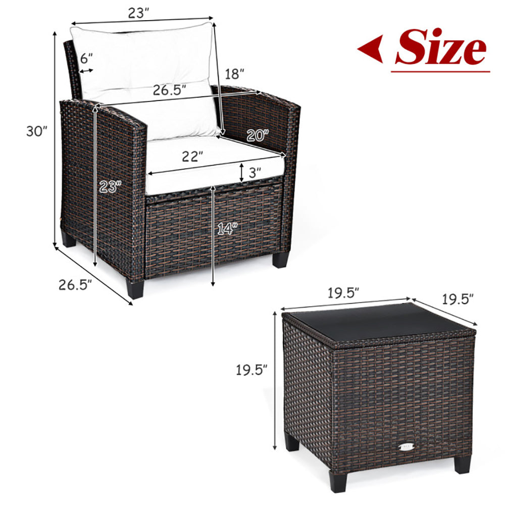 Conjunto de Muebles de Patio de Ratán de 3 Piezas con Cojín LavableEX-STOCK Canada