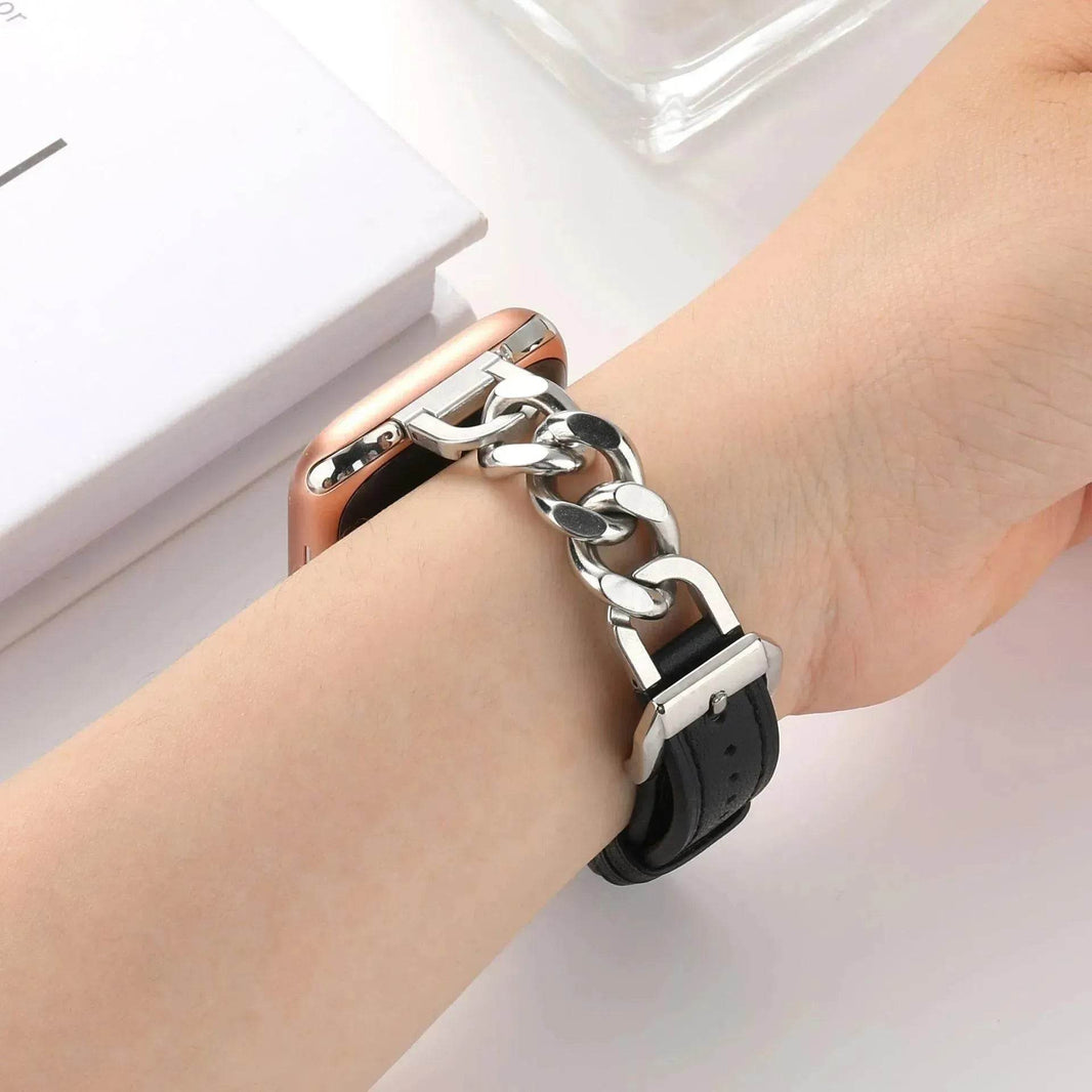 Women Leather and Stainless Steel Watch Strap for Apple iwatch - EX-STOCK Canada