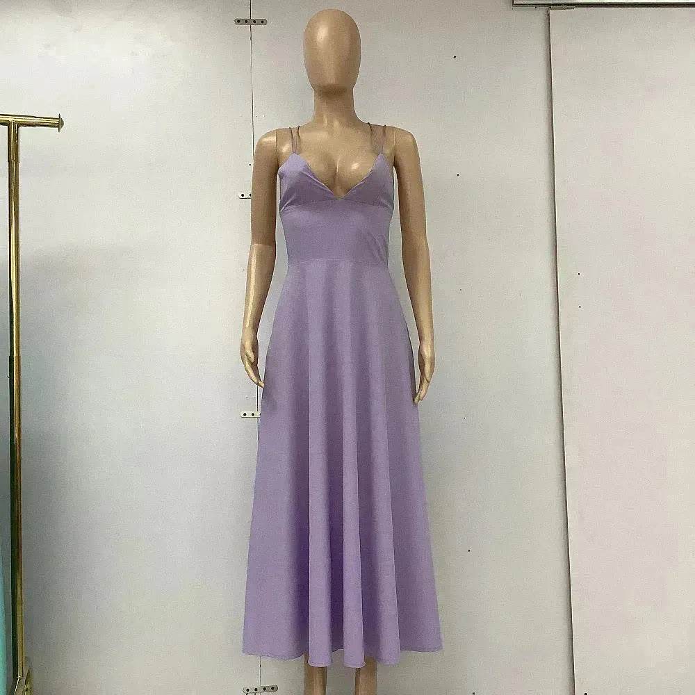 Charming V-neck Suspender Dress Summer Fashion A-Line Long Dresses For Women Sleeveless Skater Dress for Wedding cocktail evening dinner party events - EX-STOCK Canada