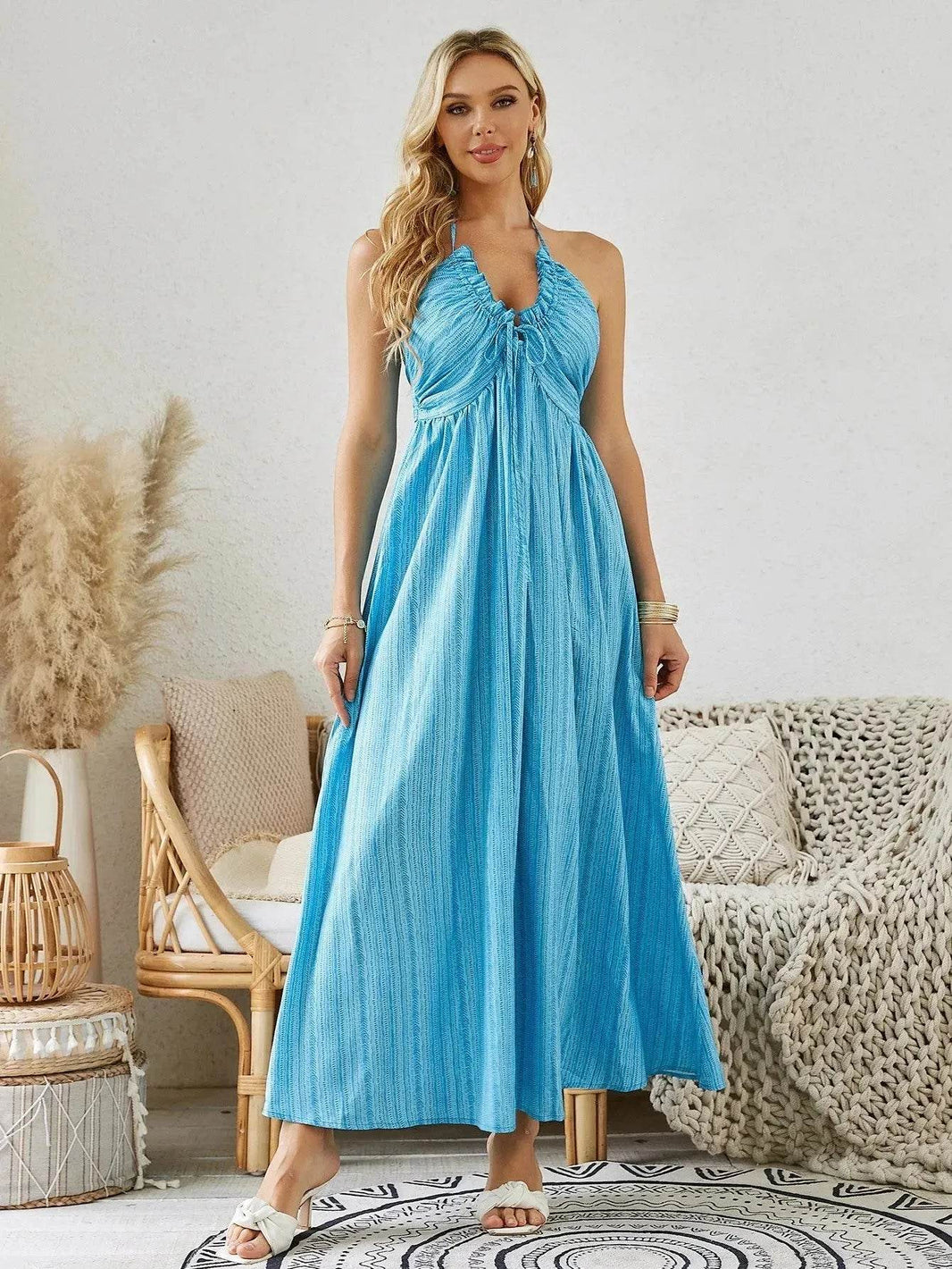 Bohemian Halter Maxi Dress - Women's Summer Sleeveless Flowy Beach Dress - EX-STOCK Canada