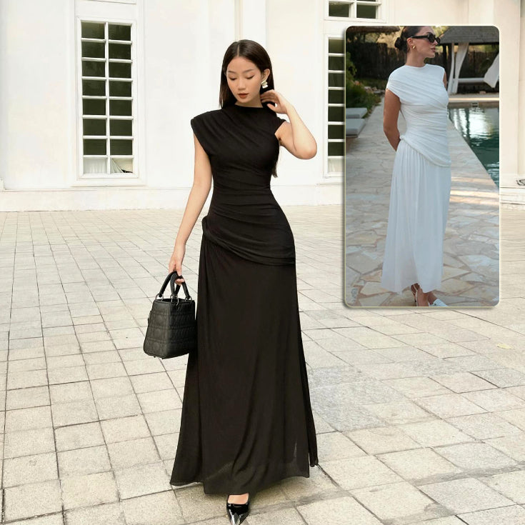 Women's Pleated Round Neck Sleeveless Irregular Dress EX-STOCK Canada