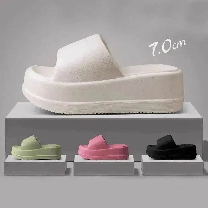 7cm High Heel Flat Slippers Summer Solid Color Non-slip Floor Home Shoes Outdoor Garden Slippers For Women - EX-STOCK Canada