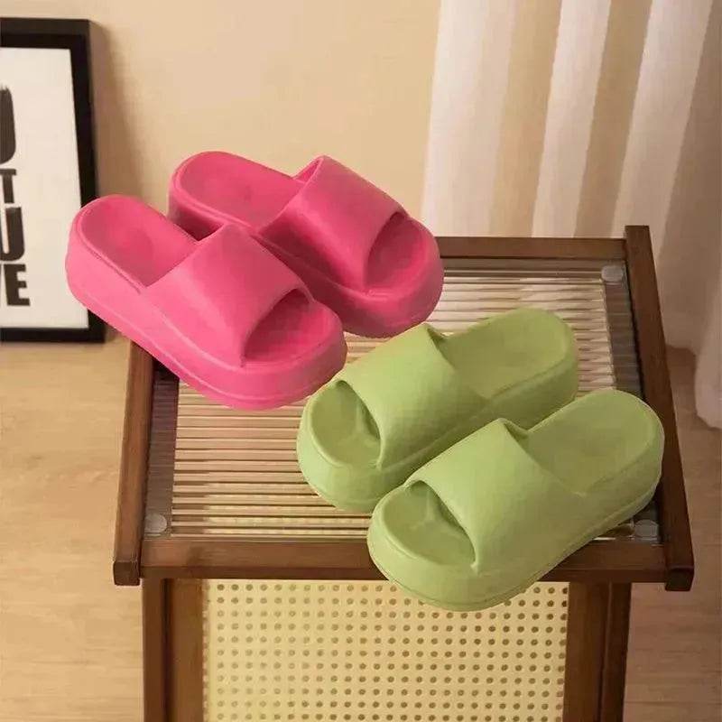 7cm High Heel Flat Slippers Summer Solid Color Non-slip Floor Home Shoes Outdoor Garden Slippers For Women - EX-STOCK Canada