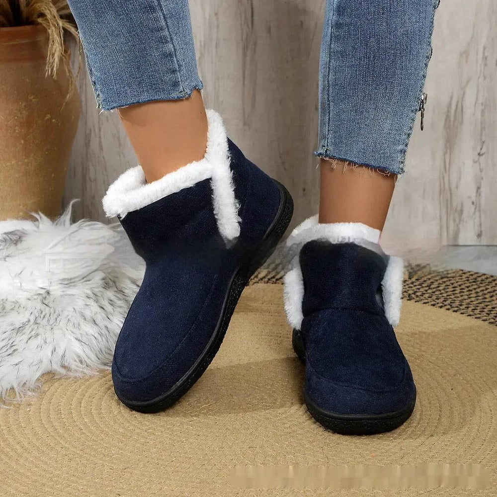 Insulated Cotton-padded Boot Shoes Flat Bottom Solid Color Fleece Lined perfect for winter - EX-STOCK Canada
