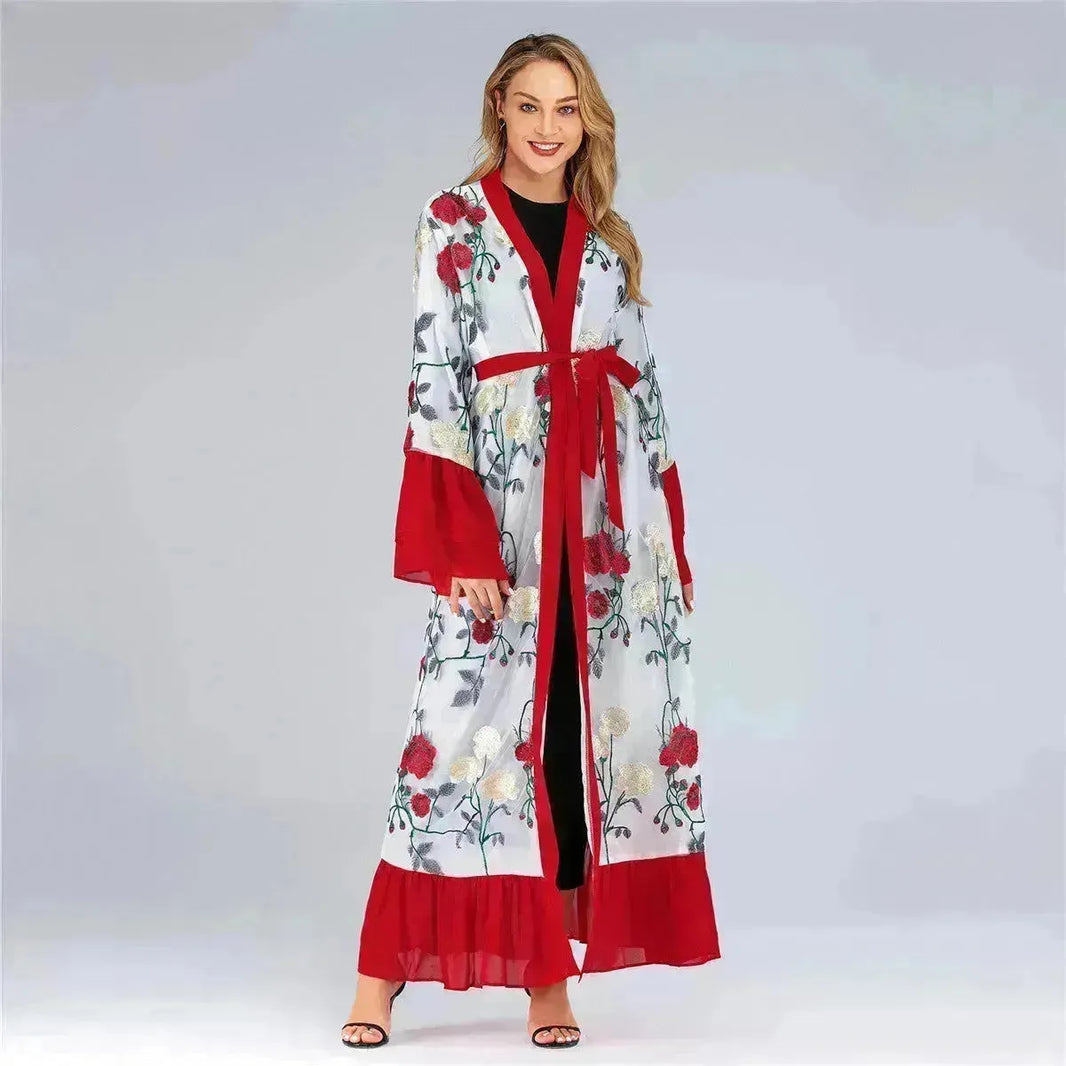 Fashion Floral Open Front Abaya Kimono Abaya pour le Moyen-Orient Dubaï Turquie Arabes Femmes